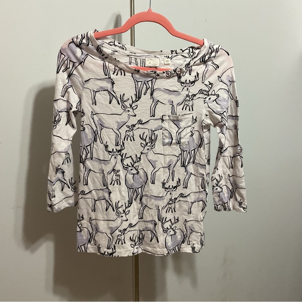 Anthropologie 3/4 Long Sleeve Top Deer Size S